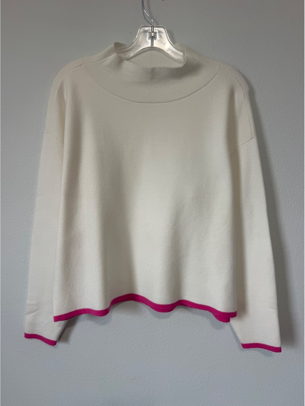 MAEVE Anthropologie Long Sleeve High Neck Pink Trim White Sweater Size M